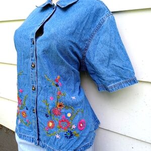 Vintage Embroidered And Sequined Jean Top